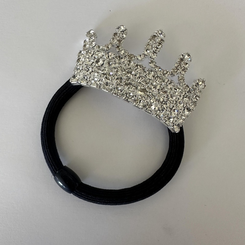 MIA Hair Tie Womens One Size Silver Rhinestone Crown Elastic Ponytail Holder‎